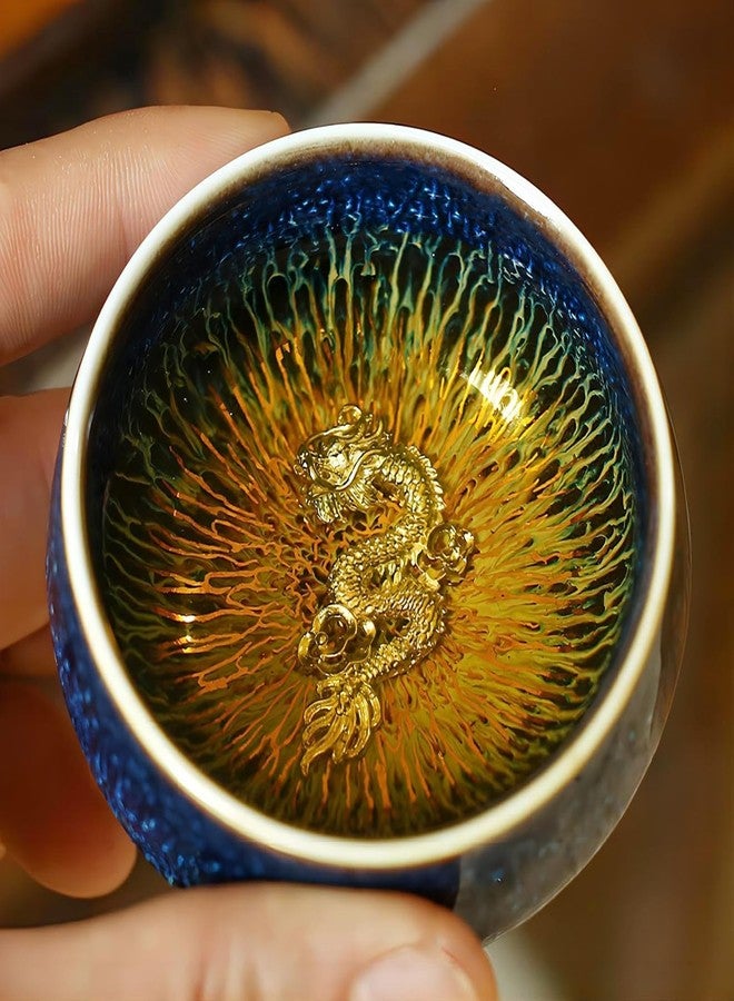 CmengAo Dragon Phoenix Tea Cups Set of 2, Blue Starry Sky Glaze Jianzhan Tenmoku Tea Cup, 3.3 oz Ceramic Small Teacups for Chinese Gongfu Tea Ceremony, Zen Meditation, Unique Couple Gifts - Image 4